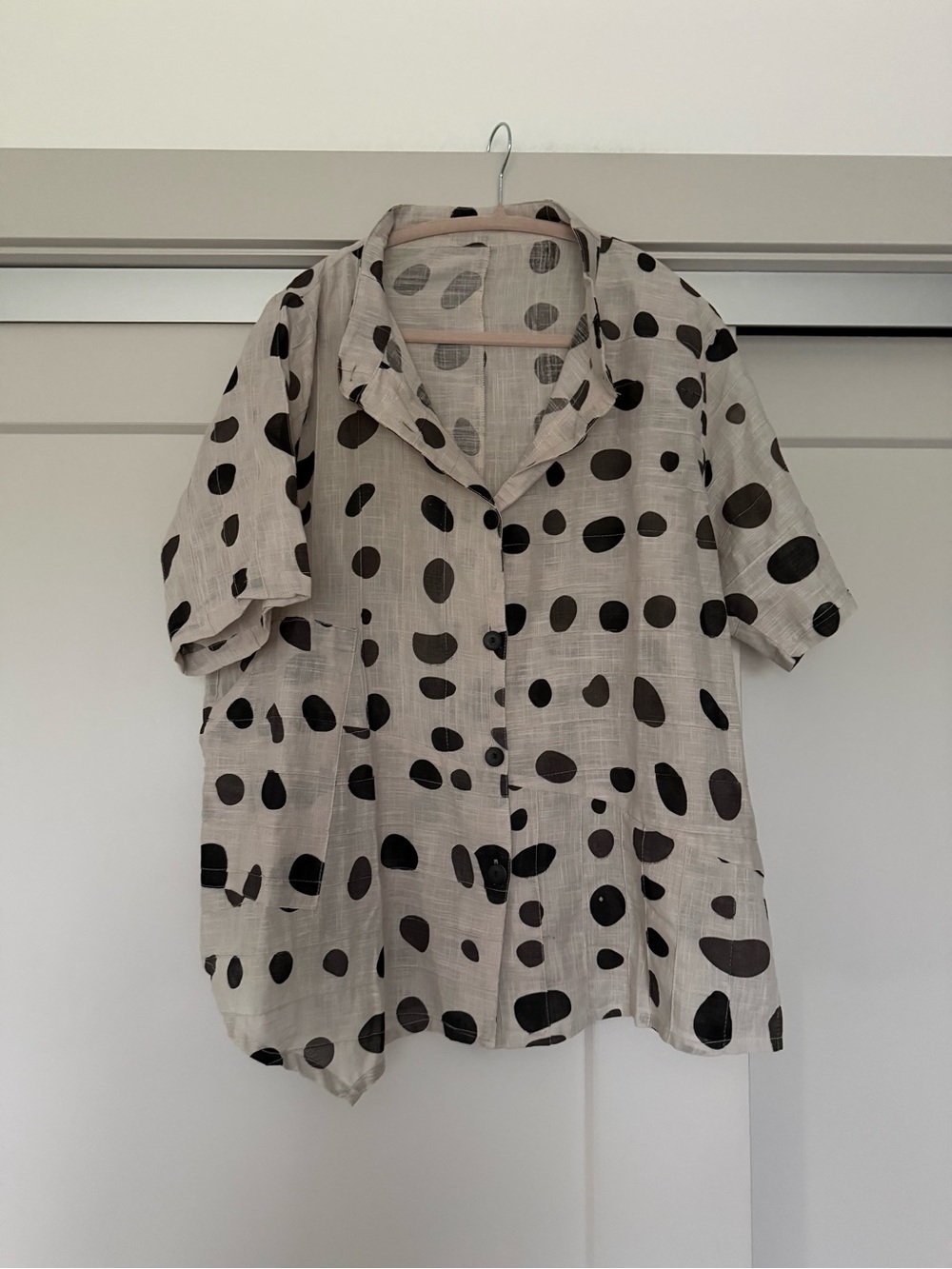 Mona Lisa Light Beige Polka Dot Button-Up Asymmetrical Cotton Shirt
